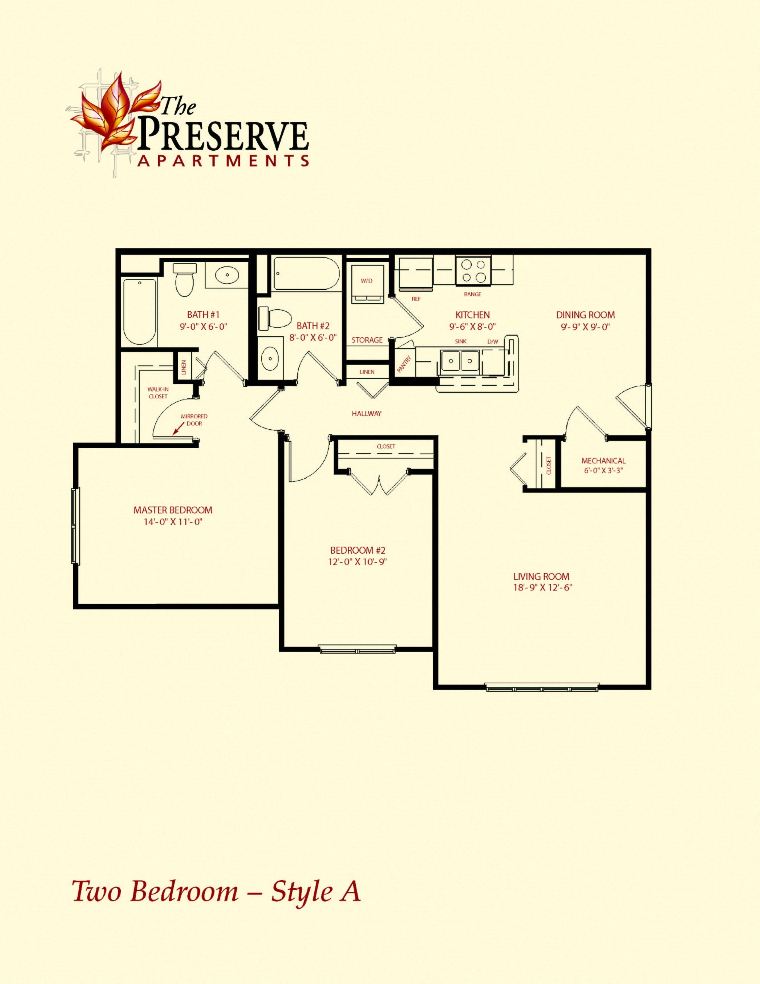 2 Bed 2 Bath Floor Plan at The Preserve Apartments